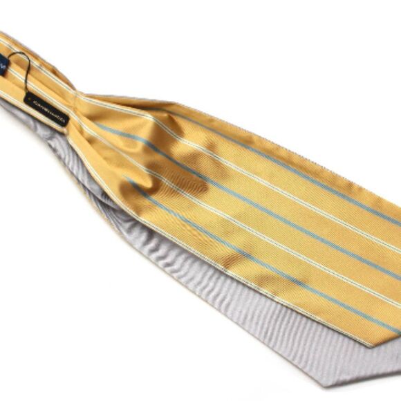 Men's‎ Cravat Ascot Yellow Grey Reversible 100%Silk Gift Box A115 - Picture 6 of 11